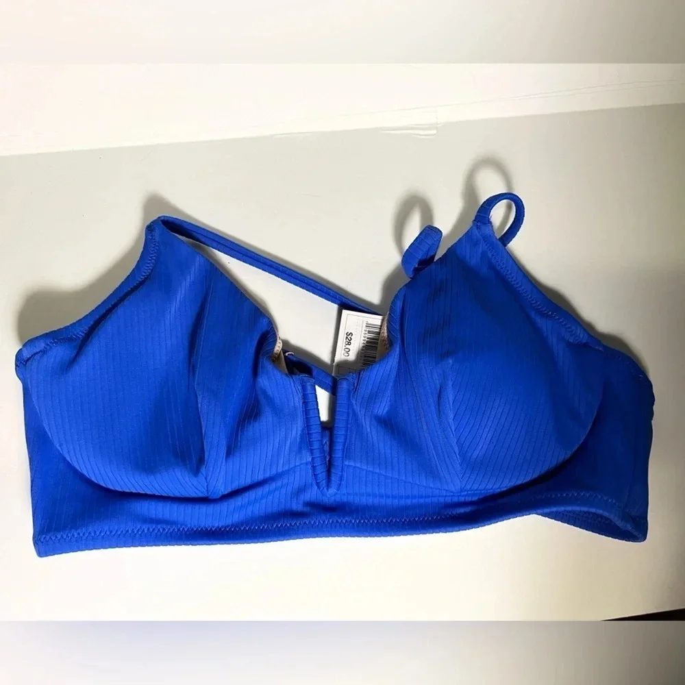 Shade &Shore, NWT, 34C, ribbed, royal blue Vwire‎ yoke, adjustable straps